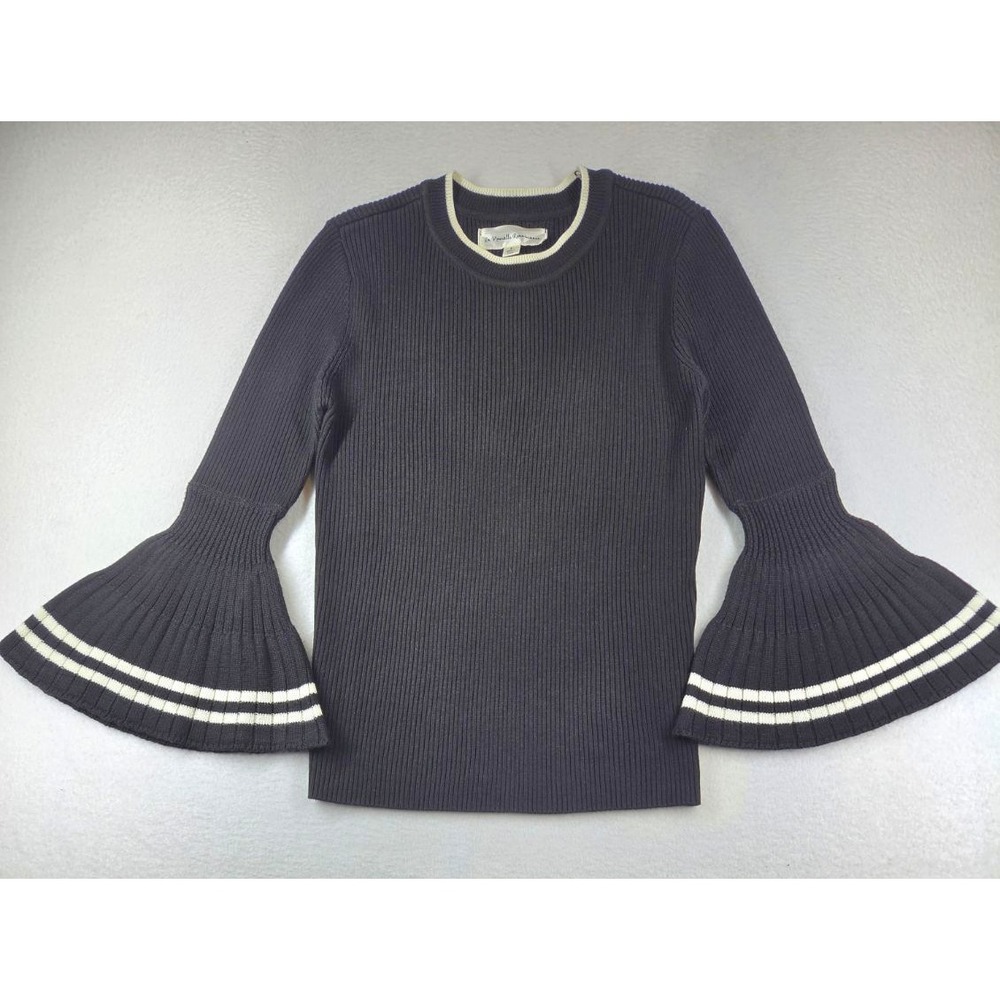 La Nouvelle Renaissance Black Ribbed Bell Sleeve Sweater Striped Cuffs Womens M